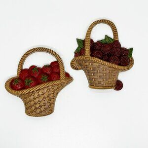 Vtg Burwood Fruit Baskets Wall Cottagecore Strawberries Raspberries Garden Boho